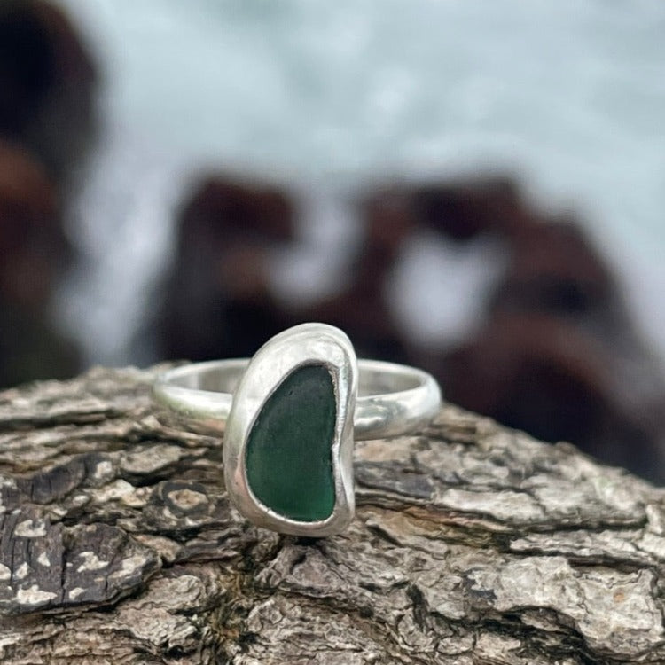 Teal Green Sea Glass Ring - Size 5