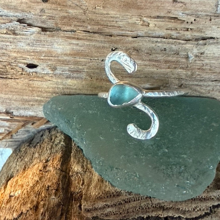 Teal Blue Sea Glass Ring - Size 10.5