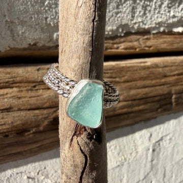 Light Aquamarine Sea Glass Stacking Rings - Size 10.25