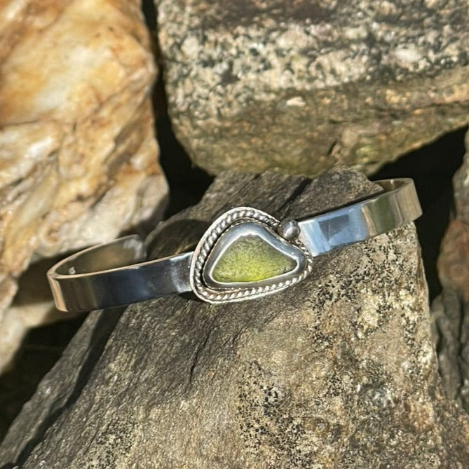 Olive Green Sea Glass Cuff Bracelet