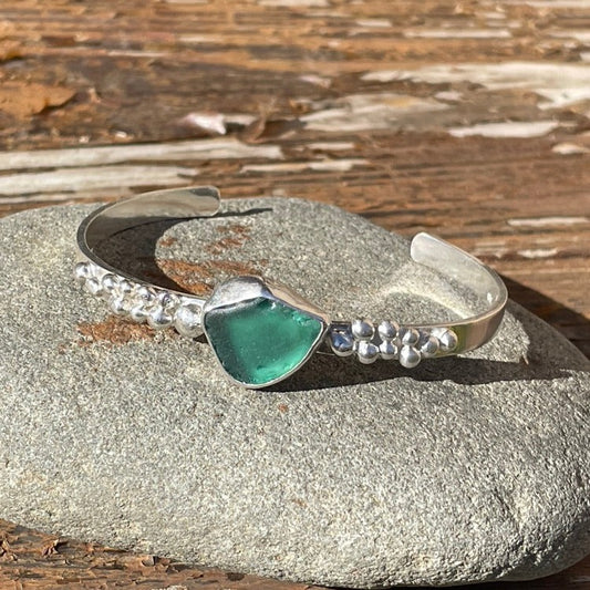 Light Teal Green Sea Glass Cuff Bracelet