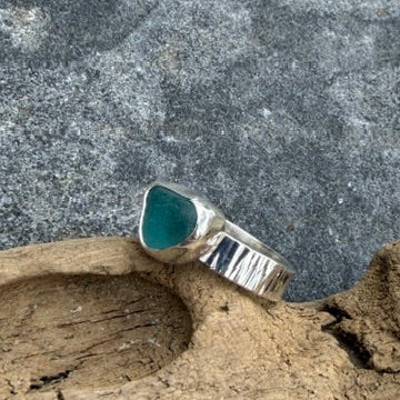 Teal Blue Sea Glass Ring - size 7.25
