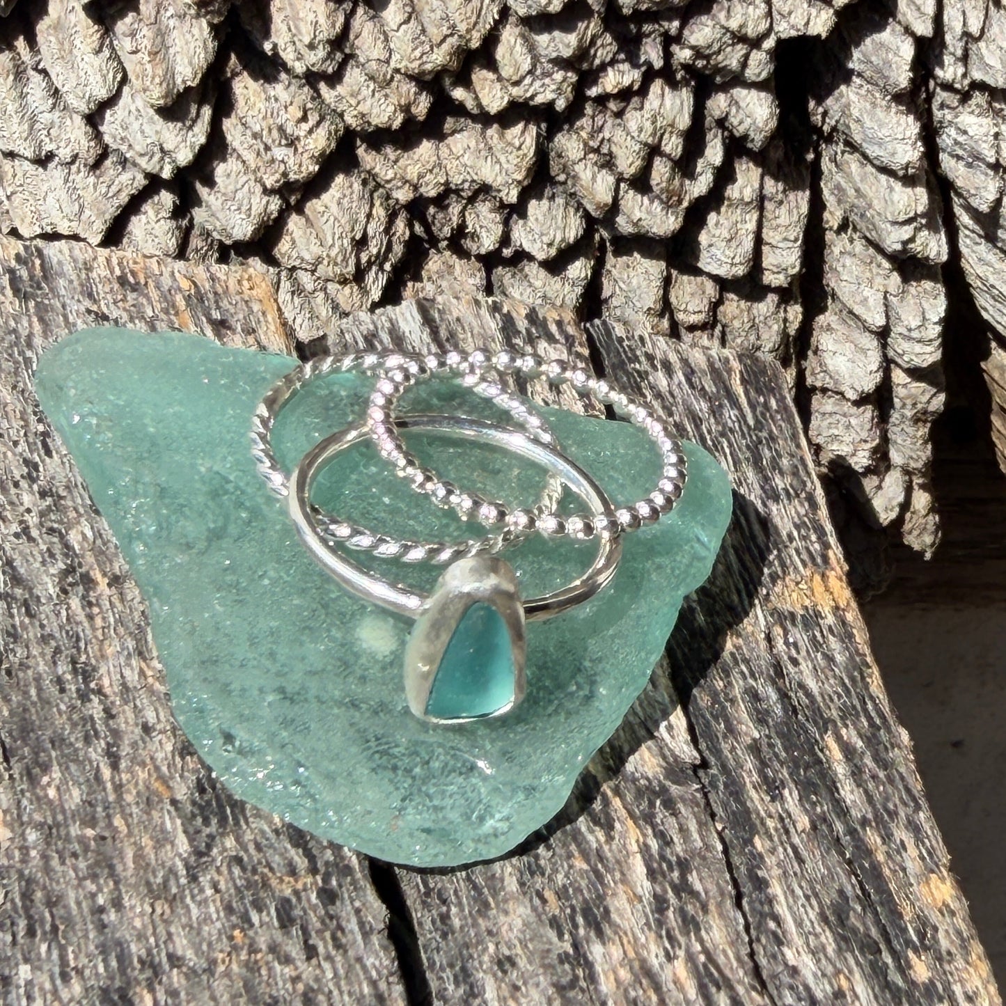 Light Aquamarine Sea Glass Stacking Rings - Size 9