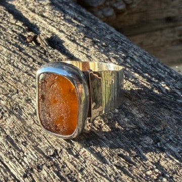 Amber Sea Glass Ring - Size - 10.5