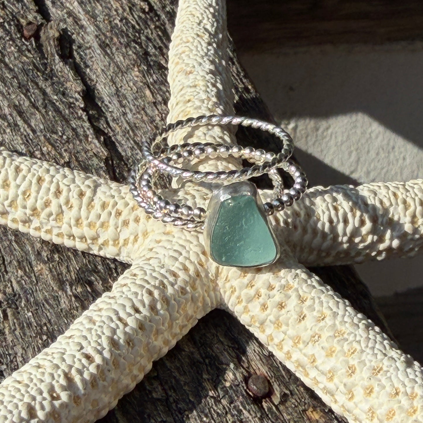 Light Aquamarine Sea Glass Stacking Rings - Size 10.25