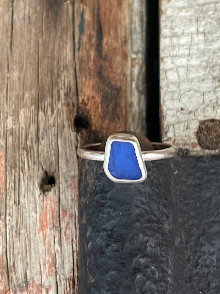 Cobalt Blue Sea Glass Ring - size 7.75