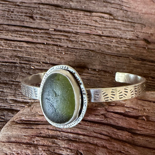 Olive Green Sea Glass Cuff
