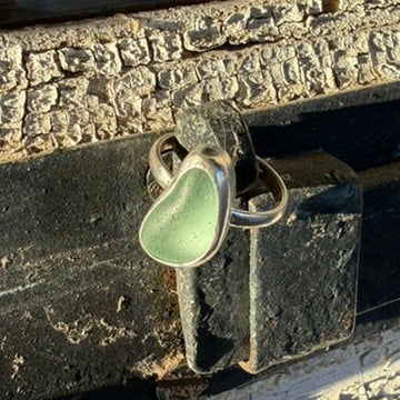 Aqua Marine Sea Glass Ring -Size 7.75