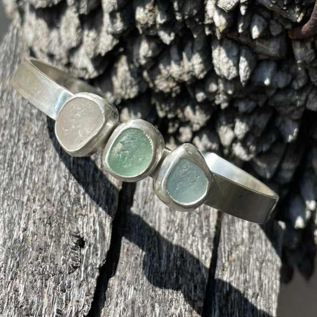 Three Piece Sea Glass Cuff Bracelet