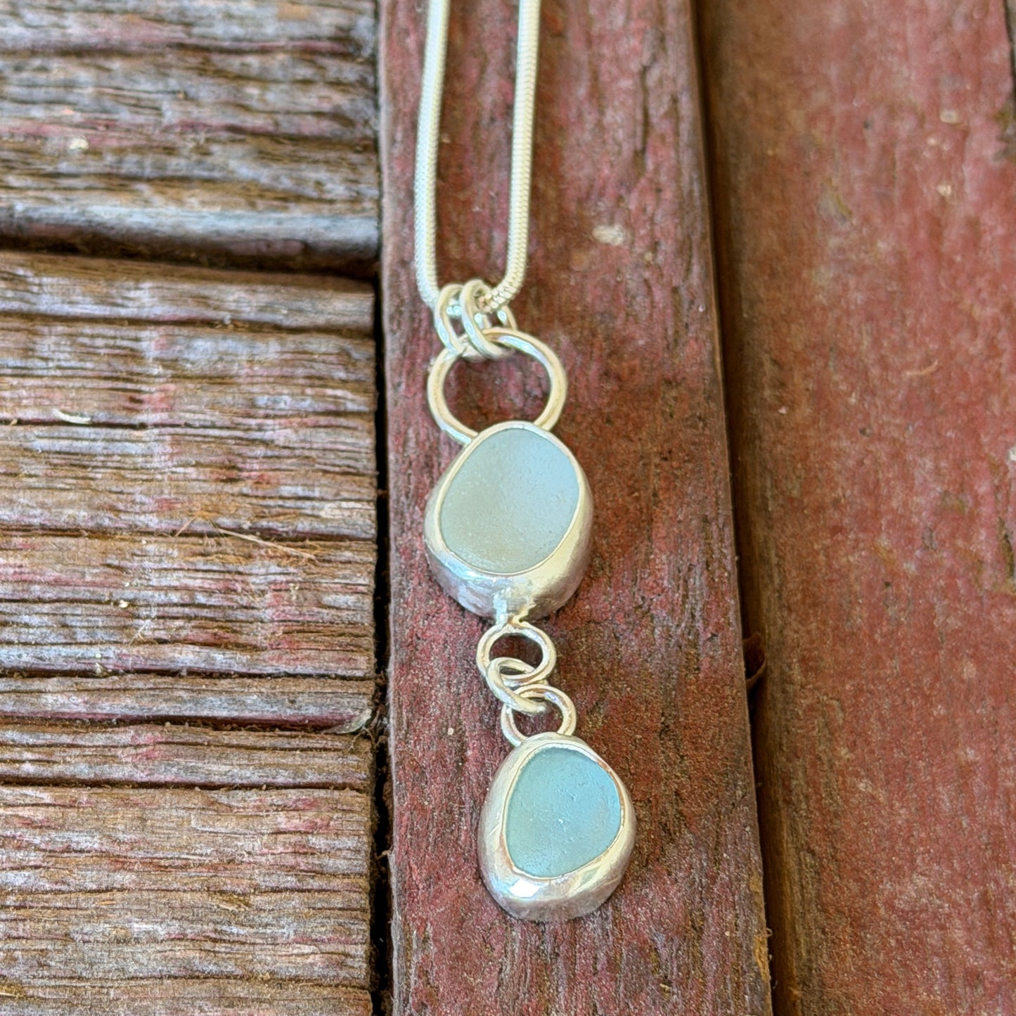 White and Sea Foam Blue Dangle Pendant