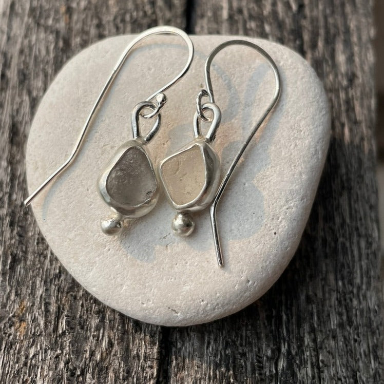 White Sea Glass Earrings