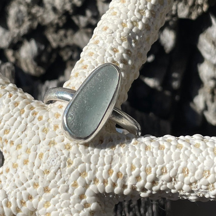 Pale Sea Foam Green Sea Glass Ring - Size 8