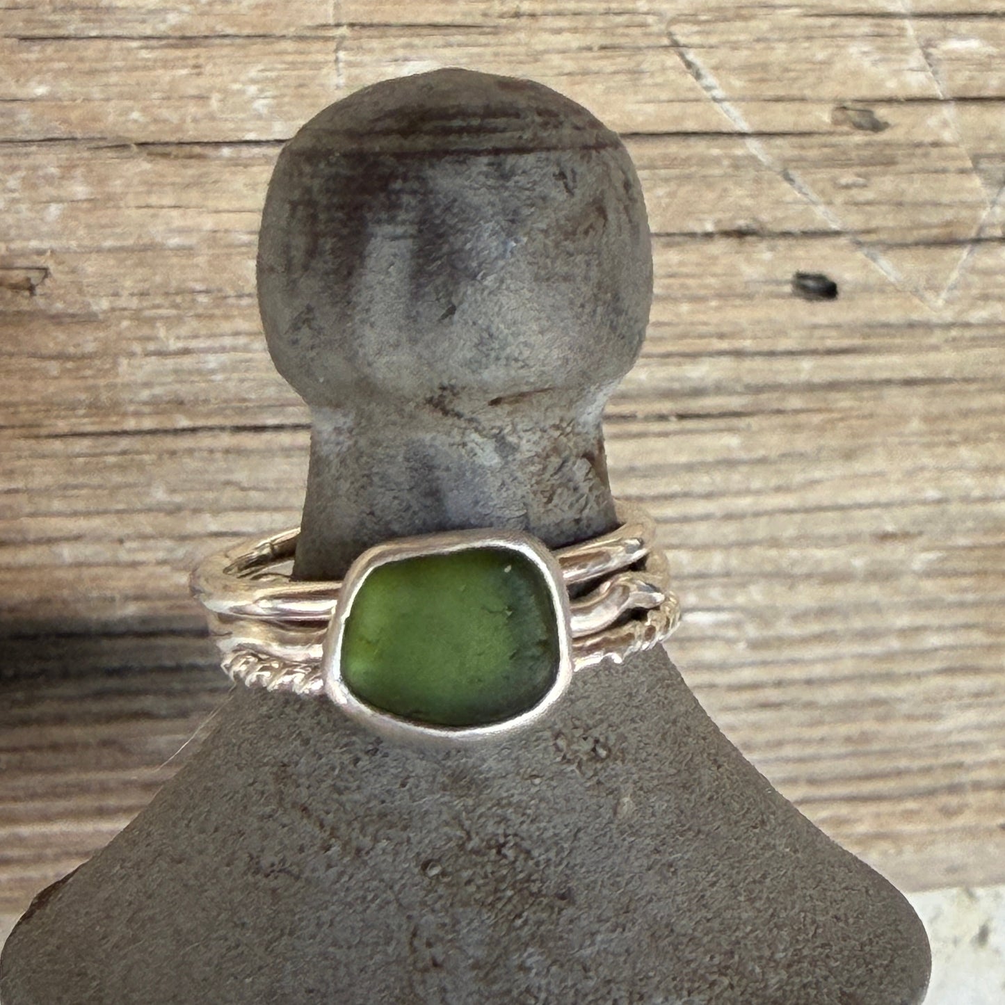 Moss Green Sea Glass Stacking Rings Size 7.25