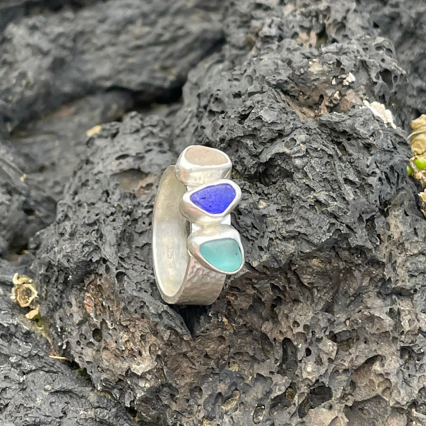 Three Piece Sea Glass Ring - Size 8.5