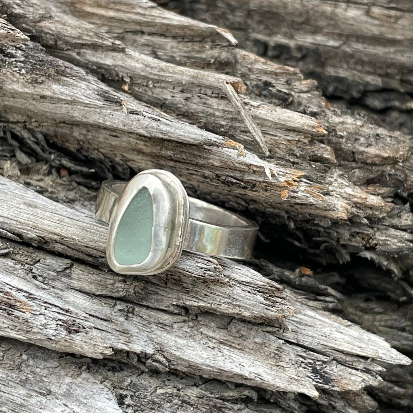 Sea Foam Green Sea Glass Ring - Size 7.5