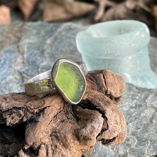 Forest Green Sea Glass Ring - Size 8