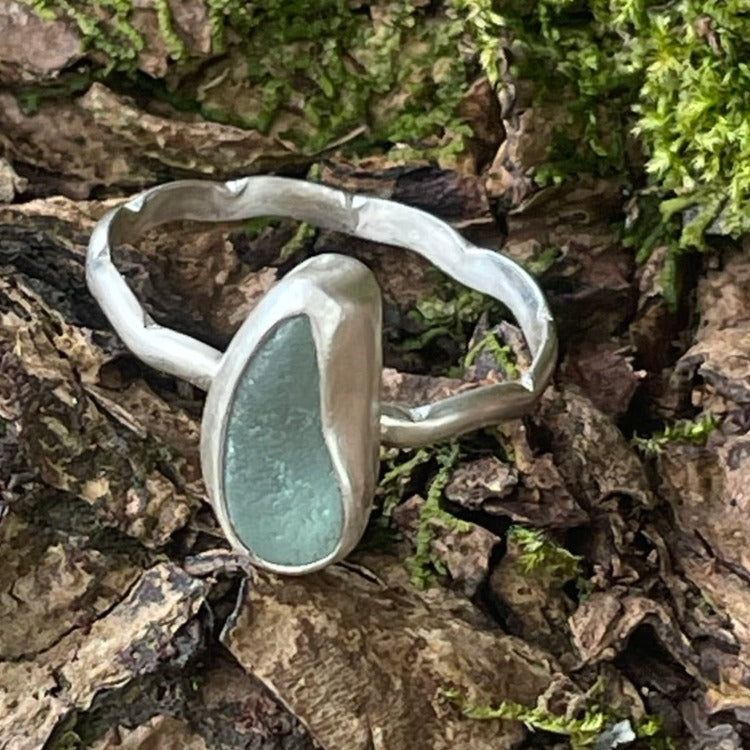 Sea Foam Green Sea Glass Ring - Size 11.25