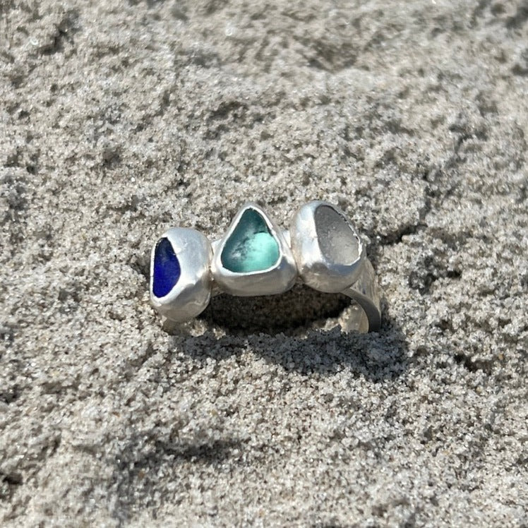 Three Piece Sea Glass Ring - Size 7.5