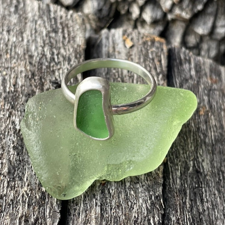 Sea Green Sea Glass Ring - size 9.75