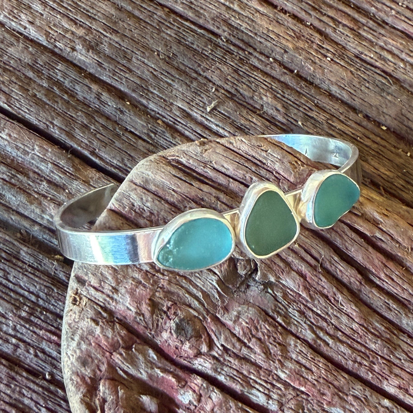 Three Piece Sea Glass Cuff Bracelet