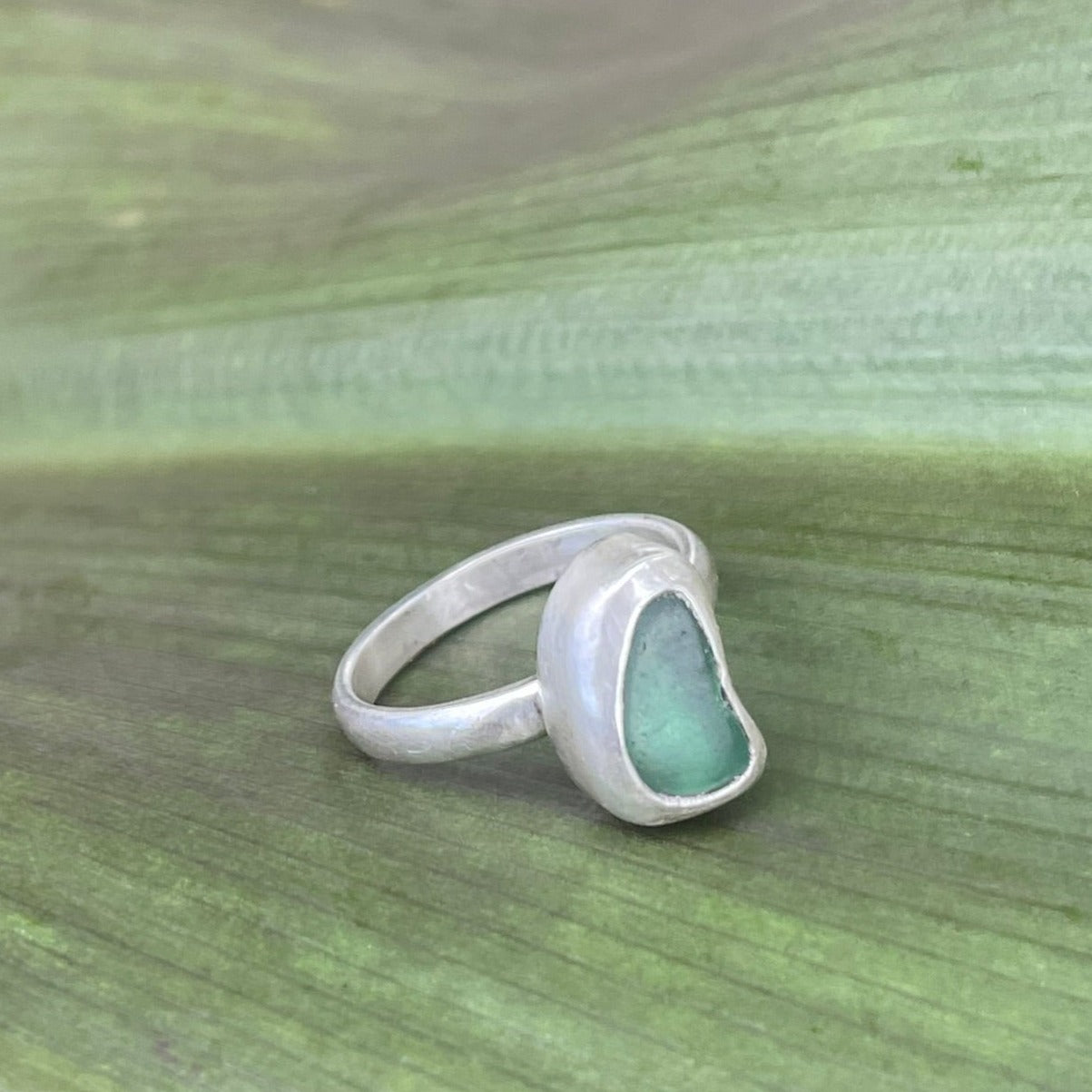 Teal Green Sea Glass Ring - Size 5