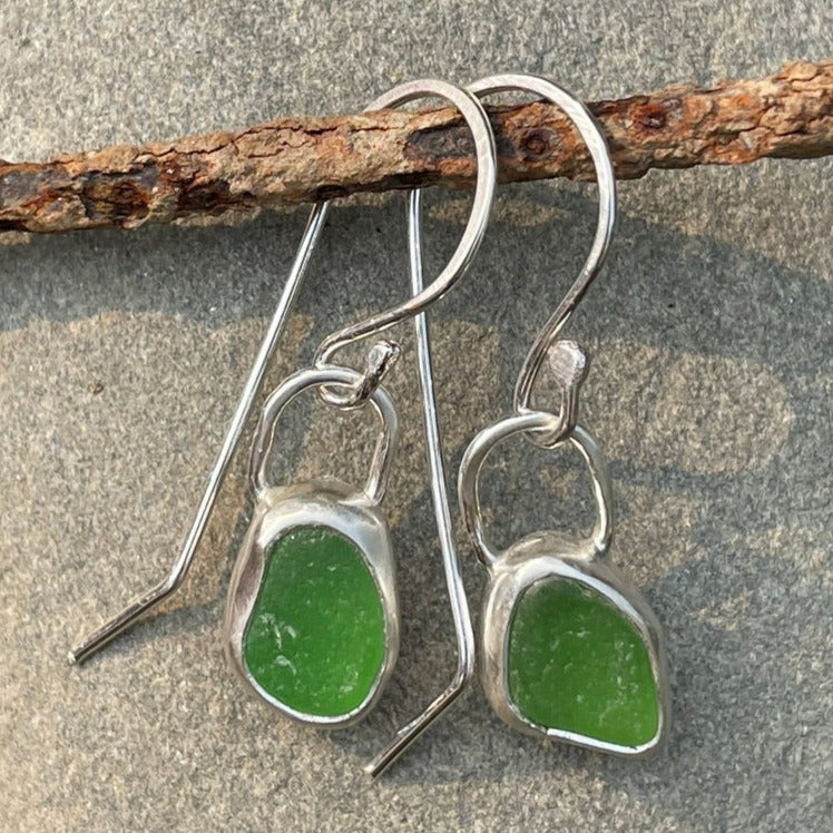 Emerald Green Sea Glass Earrings