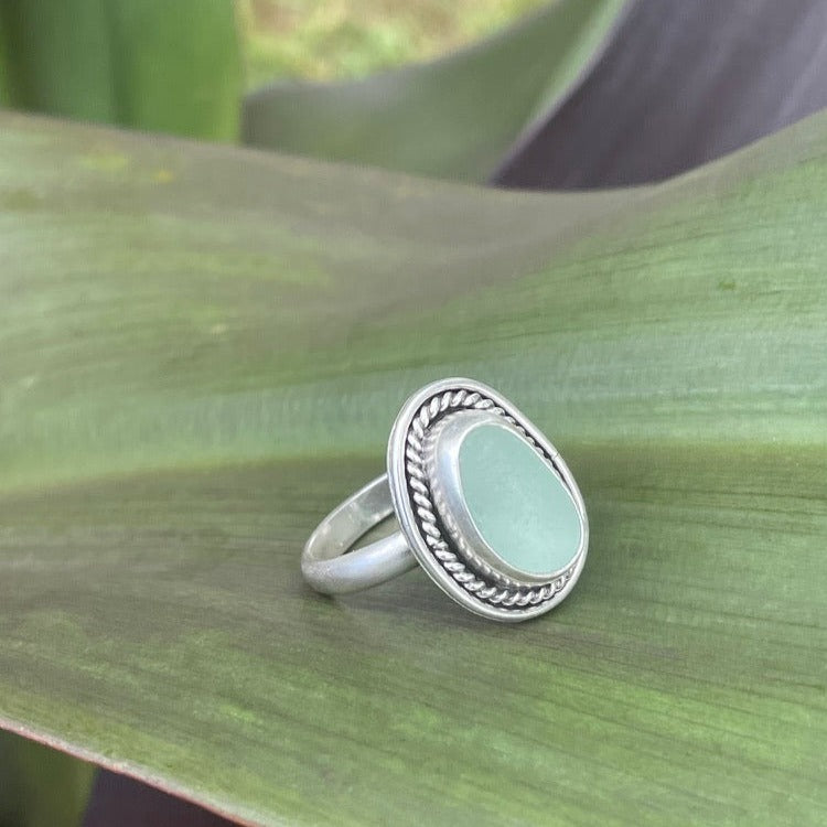 Sea Foam Green Sea Glass Ring - Size 7.5