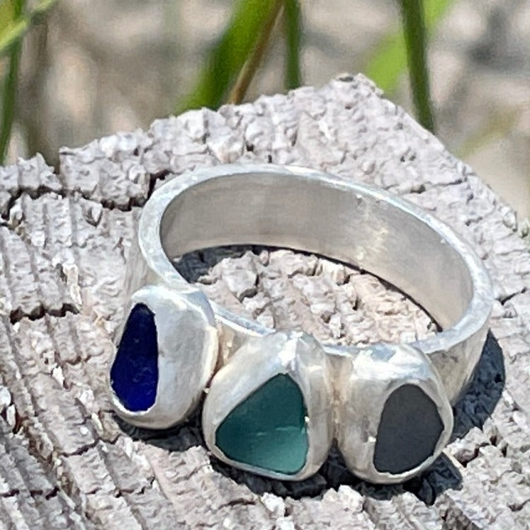 Three Piece Sea Glass Ring - Size 7.5