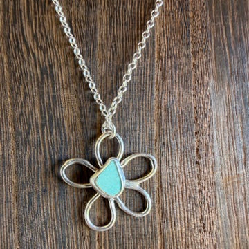 Aqua Sea Pottery Daisy Pendant