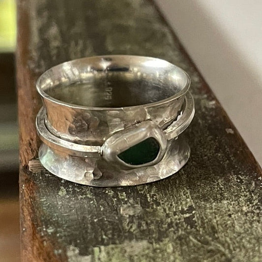 Aqua Green Sea Glass Spinner Ring