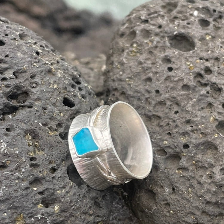 AquaMarine Sea Glass Spinner Ring - size 7.25