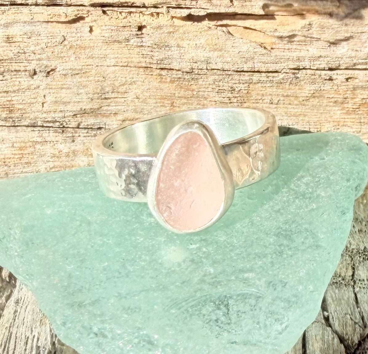 Pale Pink Sea Glass Ring - size 7.5