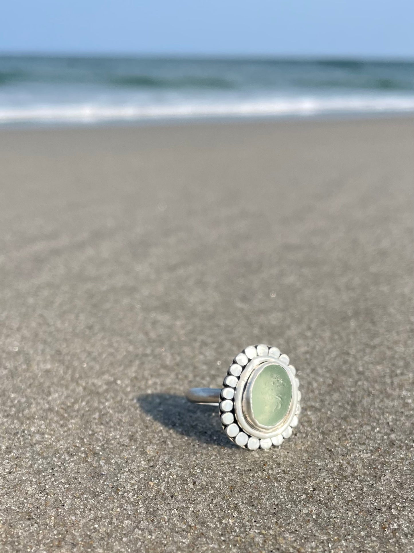 Sea Foam Green Sea Glass Ring - Size 9