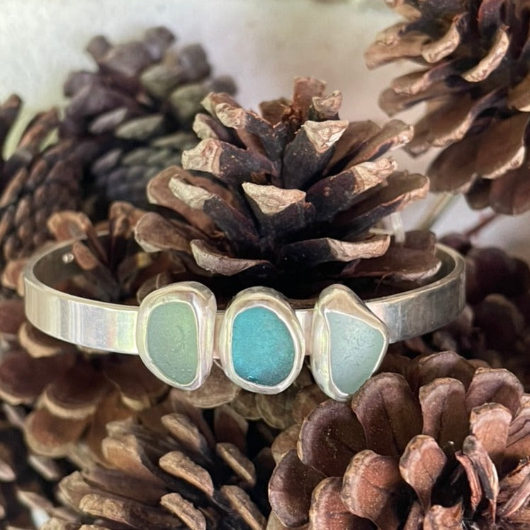 Three Piece Sea Glass Cuff Bracelet