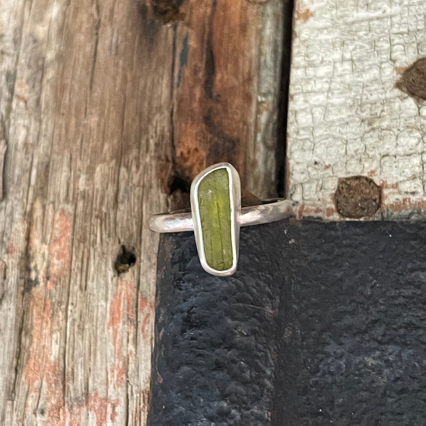 Olive Green Sea Glass Ring - size 9.5