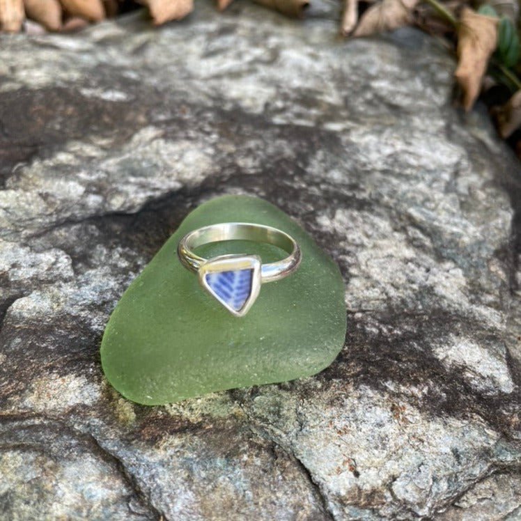 Blue Sea Pottery Ring - Size 7.5