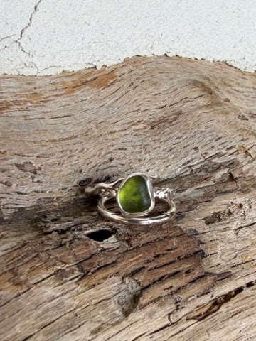 Light Olive Green Sea Glass Stacking Rings - Size 3