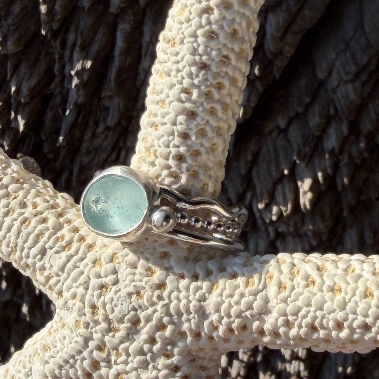 Sea Foam Blue Sea Glass Stacking Rings - Size 6.75