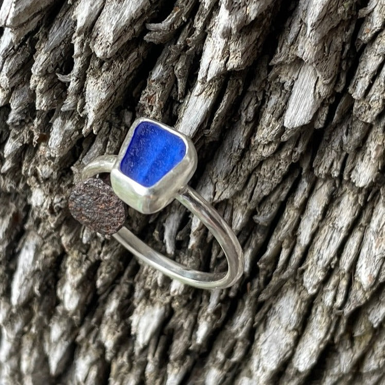 Cobalt Blue Sea Glass Ring - size 7.75