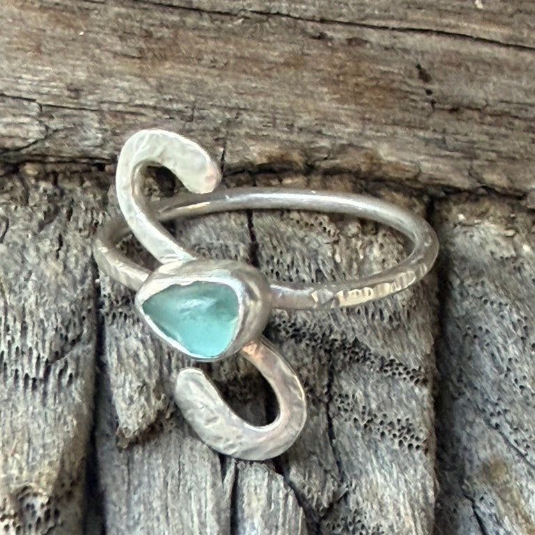 Teal Blue Sea Glass Ring - Size 10.5