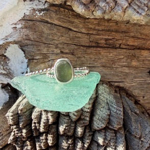 Olive Green Sea Glass Stacking Rings - Size 10