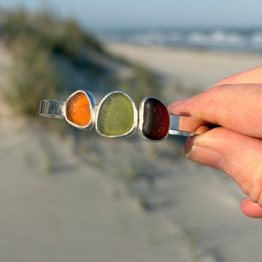Three Piece Sea Glass Cuff Bracelet