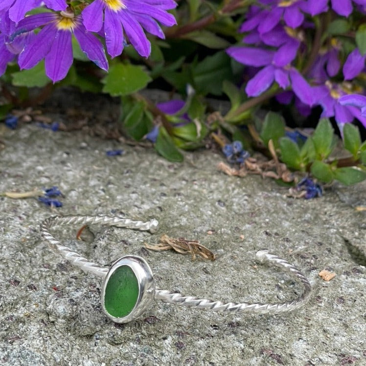 Kelly Green Twisted Sea Glass Cuff Bracelet