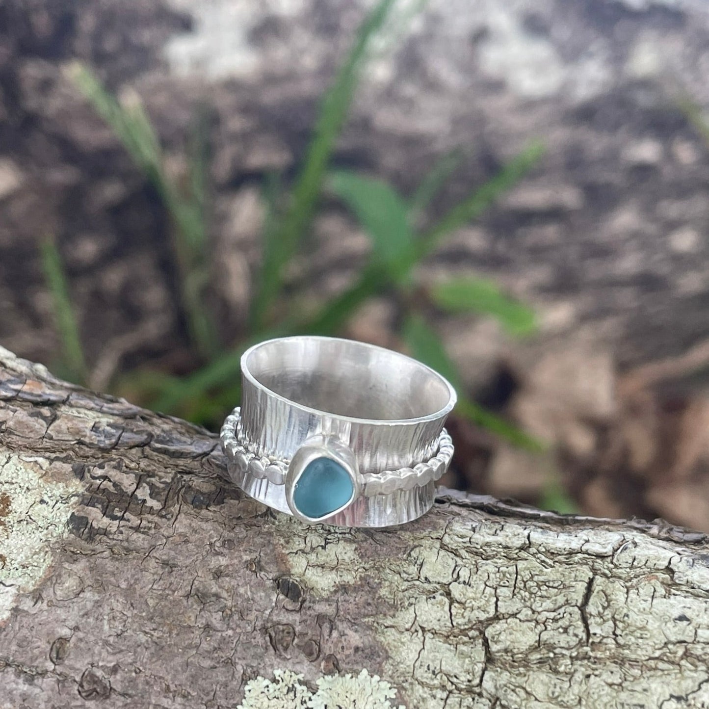 Sky Blue Sea Glass Spinner Ring - size 8.25