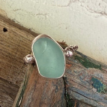 Pale Aquamarine Sea Glass Ring - Size 11