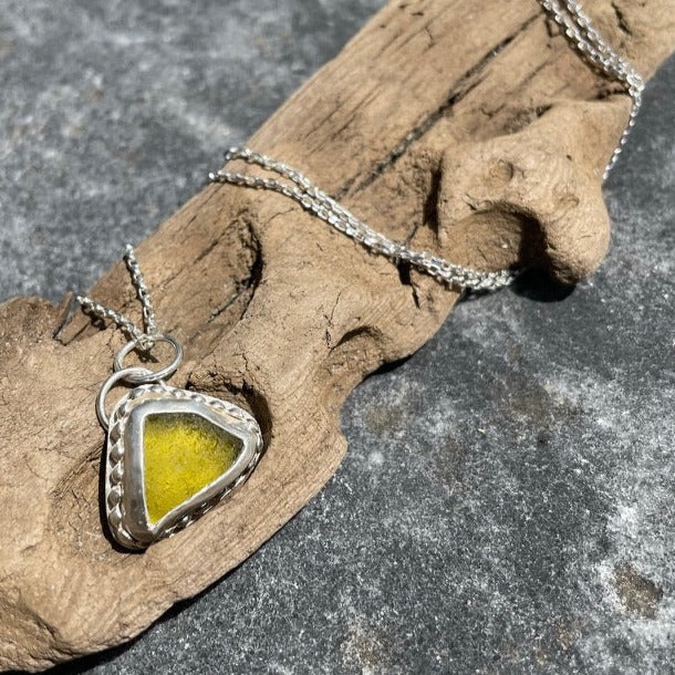 Olive Yellow Sea Glass Pendant