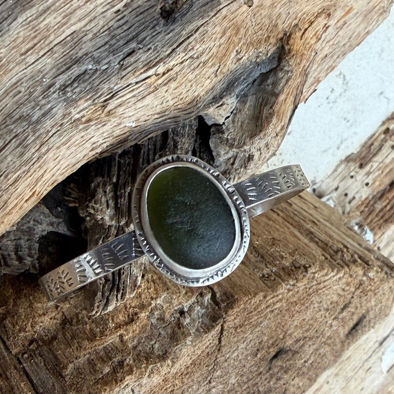 Olive Green Sea Glass Cuff