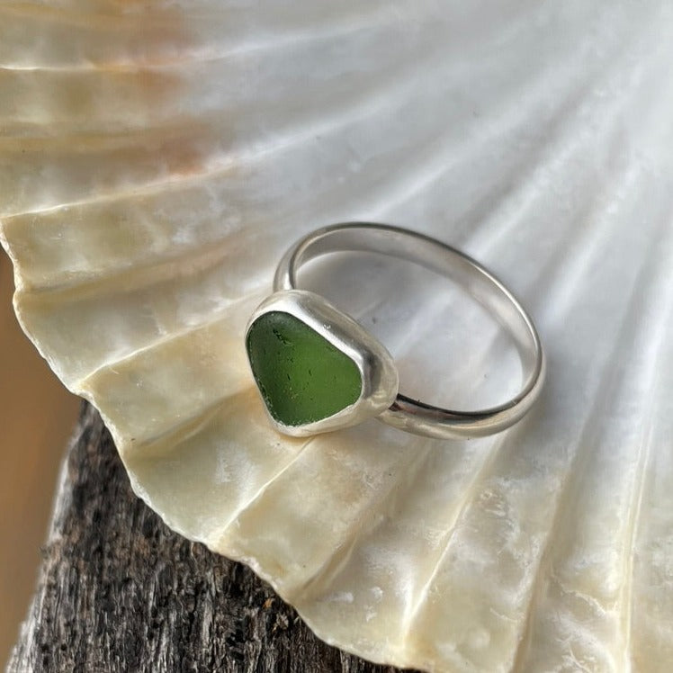 Light Sage Green Sea Glass Ring - size 8.5