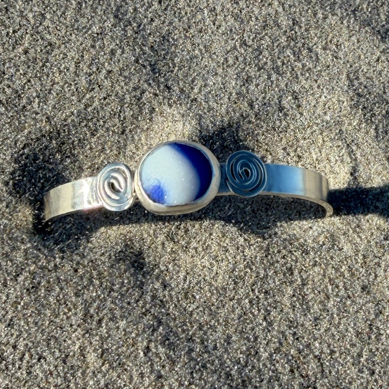 White & Blue Swirl Marble Cuff Bracelet