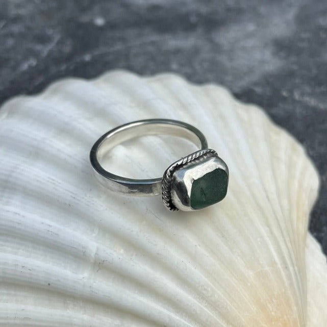 Teal Green Sea Glass Ring - Size 7.25